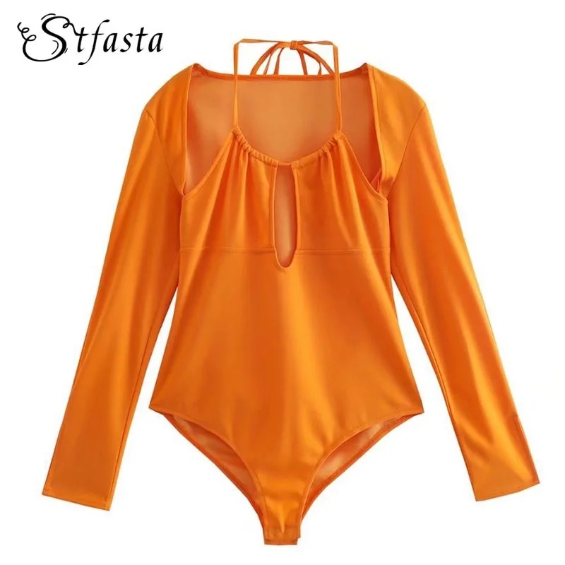 

Женский комбинезон с вырезами STFASTA, однотонный Облегающий комбинезон с длинным рукавом, клубный комбинезон, новинка 2022