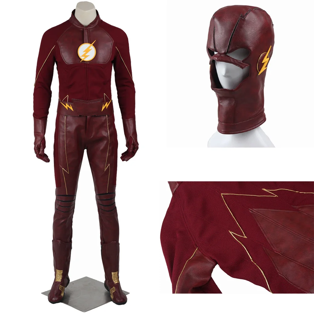 

Halloween Carnival Barry Allen Cosplay Hero Dark Red Costume Battle Outfit With Mask Superhero Suit For Men