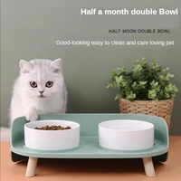 Pet Cat Ceramic Double Bowl Non-wet Mouth Anti-black Chin Dog Food Bowl Easy To Clean Cat Accessories Pet