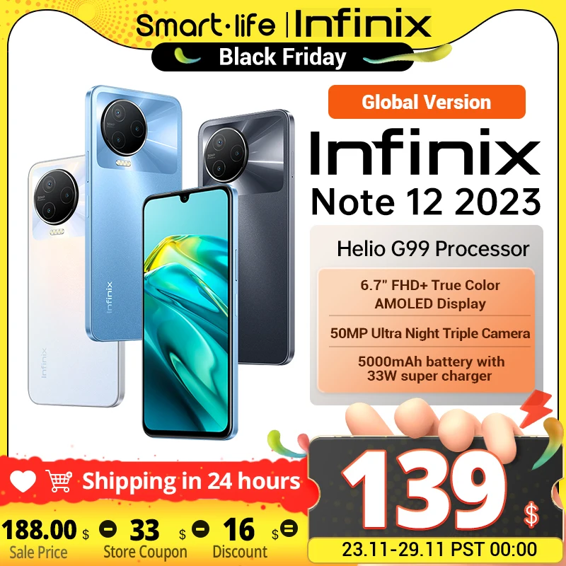 

Infinix Note 12 2023 4G NFC 8/128GB Helio G99 6nm Processor 6.7 FHD+ AMOLED Display Mobile Phone