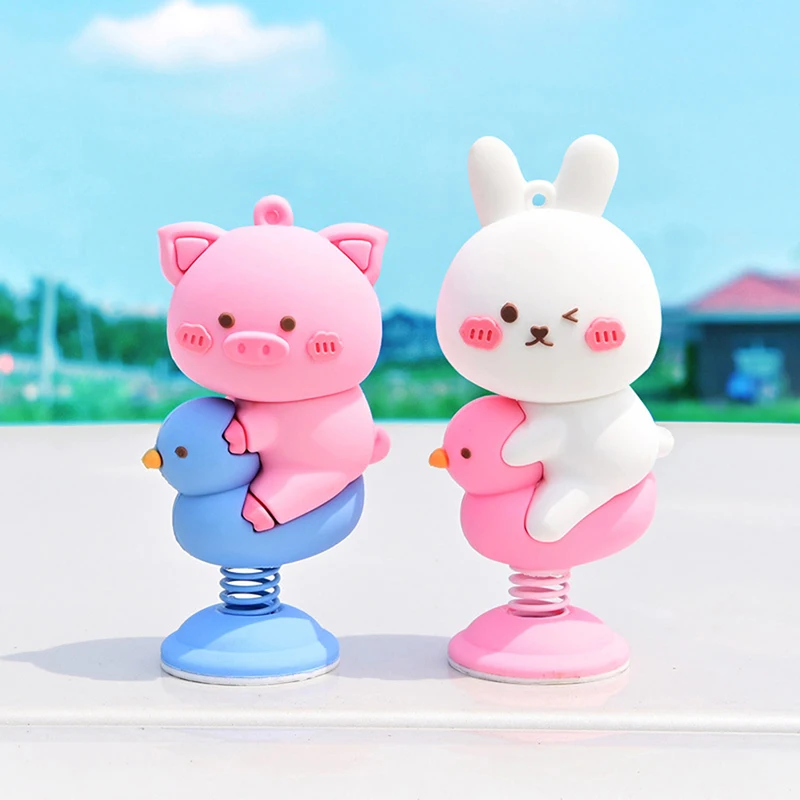 

Anime Cute Animal Shaking Head Spring Toys Car Panel Dashboard Decoration PVC Car Ornament Doll Auto Interior Accessories Gift