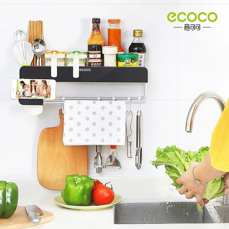 

Кухонная полка ECOCO, стеллаж для хранения, настенный кухонный держатель, органайзер, многофункциональная коробка для приправ, дренажная клет...