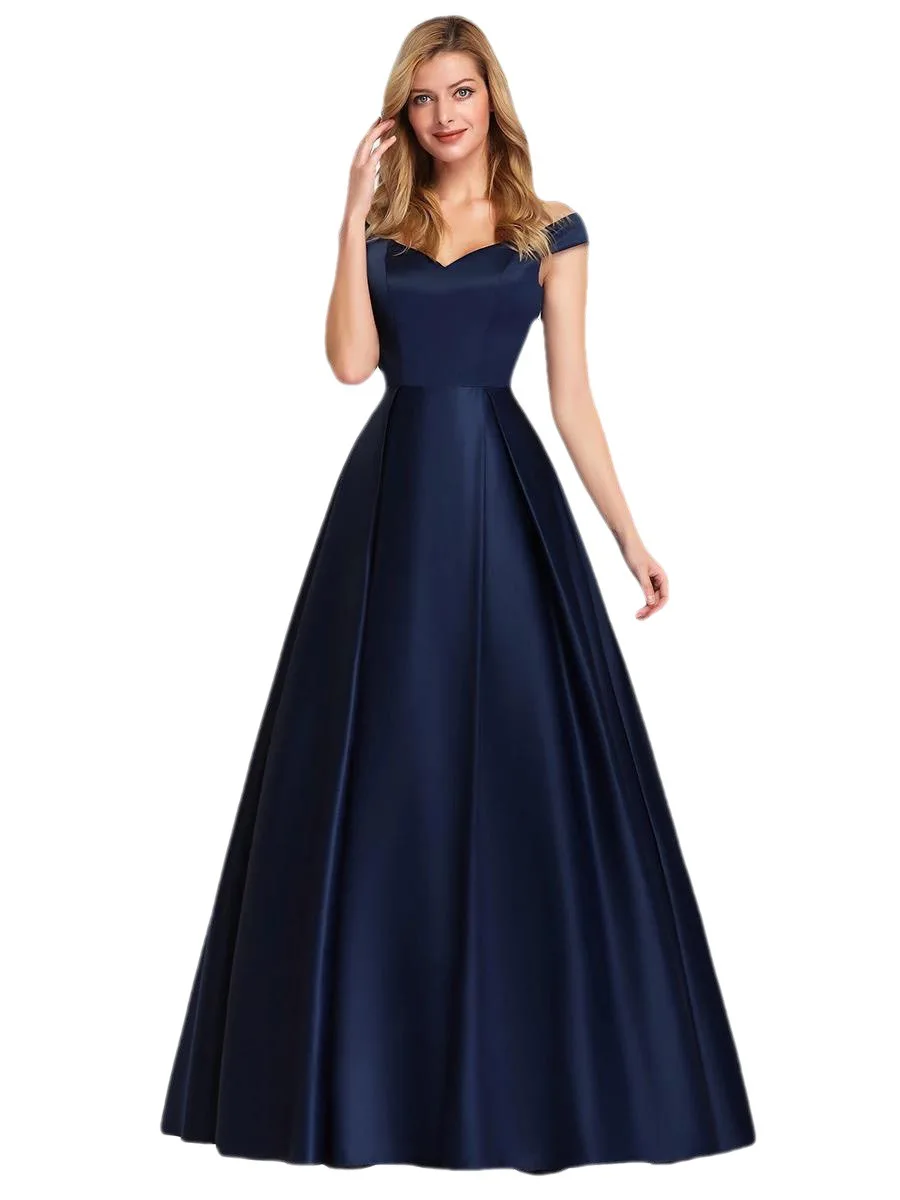 

European and American Women's Clothing Women's V-neck Solid Color Long Retro Formal Dress