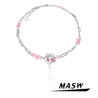 masw original design pink zircon beads necklace popular style spring style one layer flower pendant necklace for women jewelry