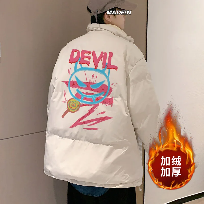 EOENKKY/2022 Winter Fashion Brand Jacket For Men Casual Loose Thicken Fleece Warm Mens Parkas Stand Collar Men Winter Jacket