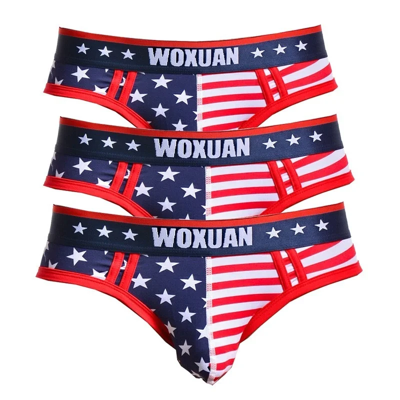 YUFEIDA 3pcs/lot Mens Underwear Briefs Set Sexy Cotton USA Flag Men Underpant Comfortable U Convex Pouch Panties G-String Thongs