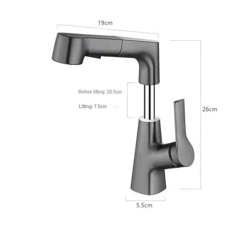 

Black Pull-out Bathroom Vanity Hot and Cold Height Rotary Faucet Washbasin Faucet Kitchen Bathroom Accessories