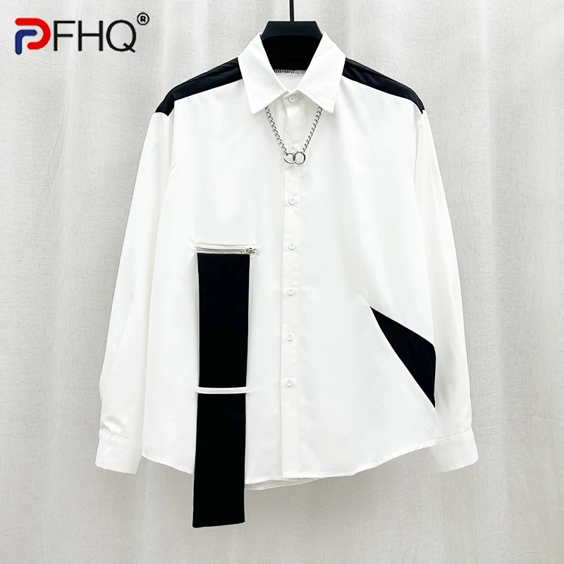 

PFHQ Personalized Contrast Color Shirts Men's Trendy Patchwork Haute Quality Single Breasted Comfortable Delicacy Tops 21Z1970