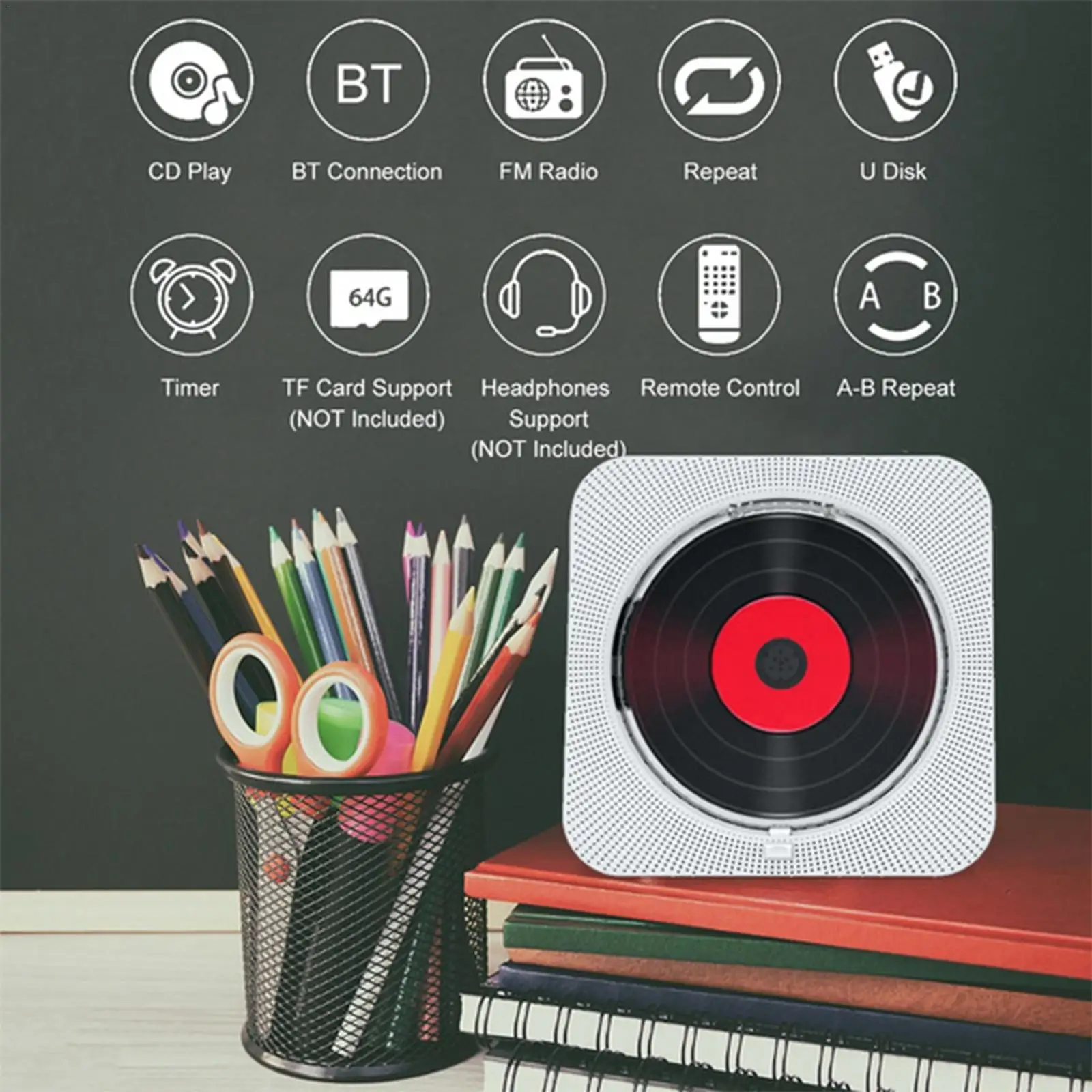 

BT настенный DVD/CD плеер с Bluetooth дистанционным управлением стерео FM-радио HiFi музыкальный Built-in динамик для ТВ домашний CD бумбокс