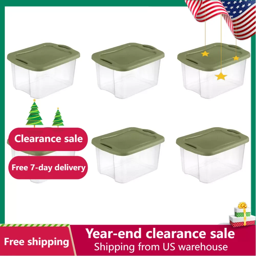 

Boxes for Storage Containers Free Shipping Plastic Storage Box Organizer 40 Qt. EZ Carry Plastic Clear/Sage Legume Set of 6 Home