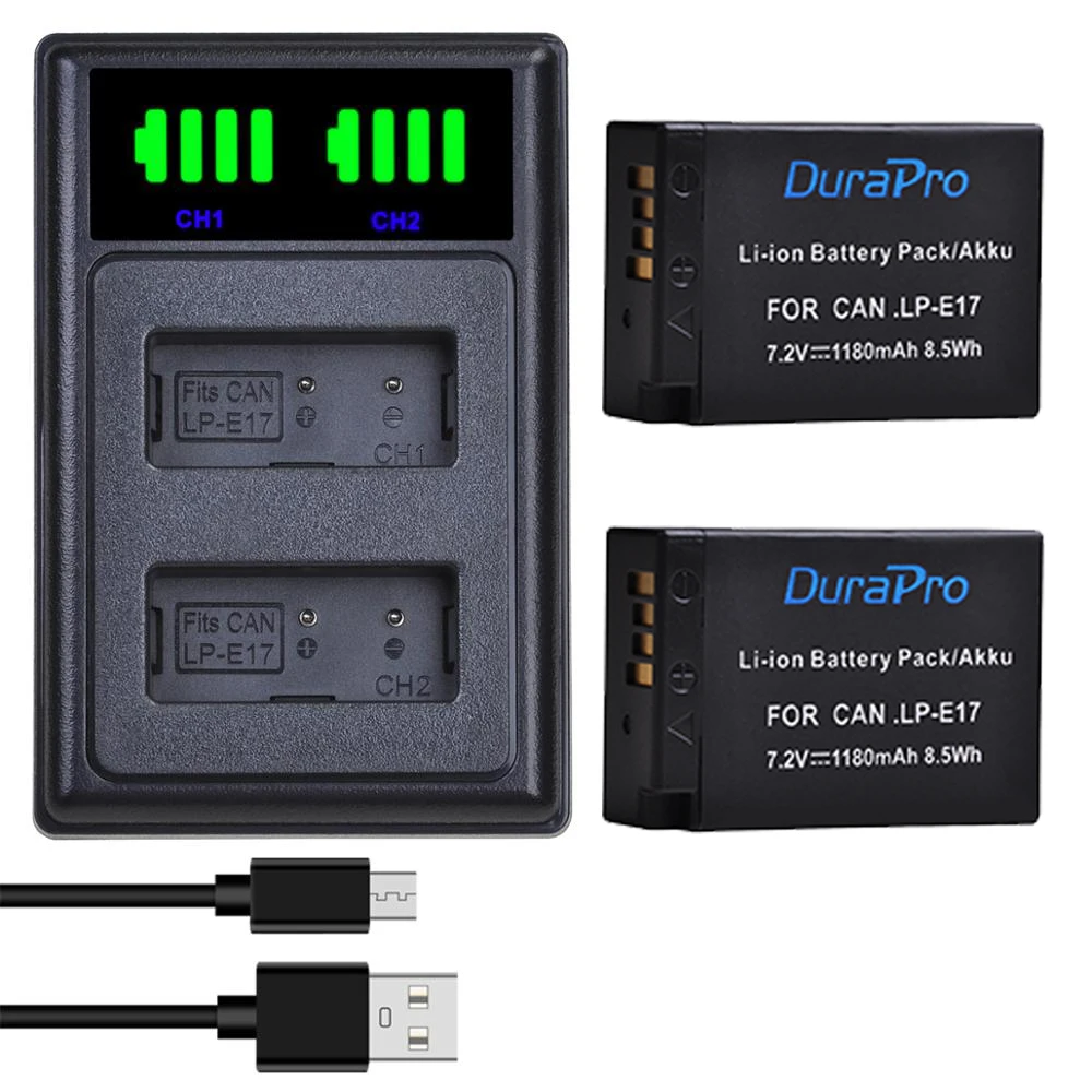DuraPro 1180 мАч LP-E17 Bateria LP E17 батарея + светодиодный зарядное устройство для Canon EOS 200D M3 M5 M6 750D 760D T6i T6s 800D RP Kiss X8i SL2
