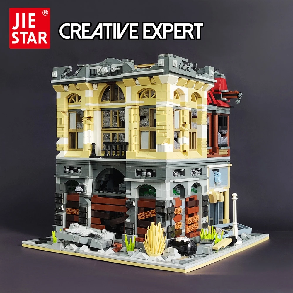 

89102 JIESTAR Creative Expert Street View Doomsday Bank 2836Pcs Moc Bricks Modular House Model Building Blocks Toys Bookshop