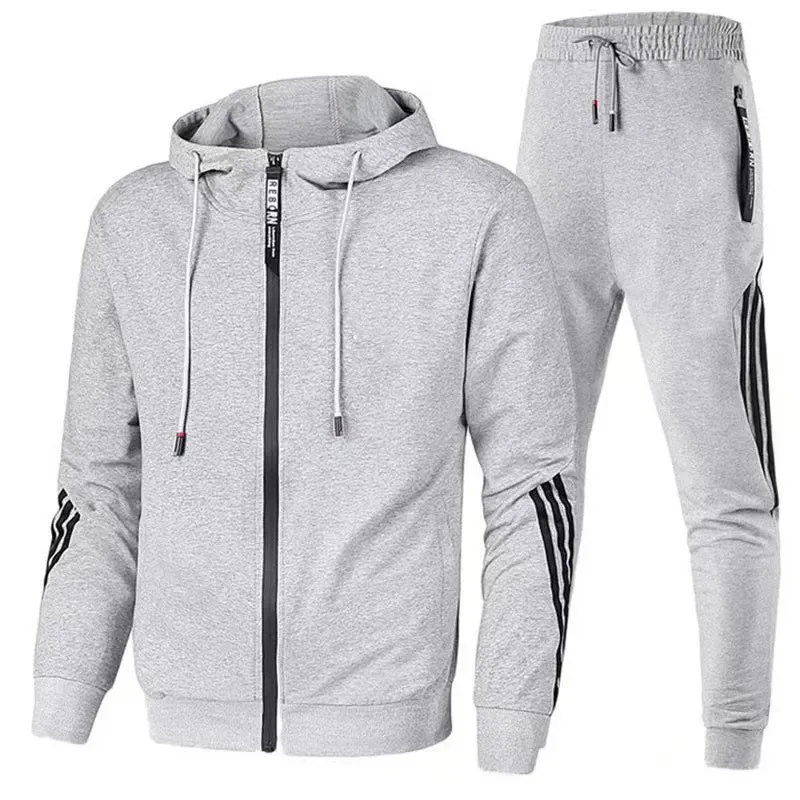 Spring and Autumn Set Sportswear Men's Couple Fashion Sportswear Grey Sportswear Full Set Black Air Layer Full Set Two Piece Set