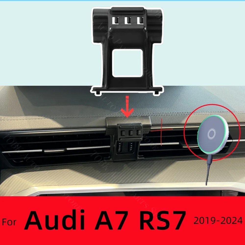 Фото Магнитный автомобильный держатель для телефона для Audi A7 RS7 2019-2024 2020 2021 2022, специальный фиксированный кронштейн для беспроводной зарядки, крепление MagSafe №1