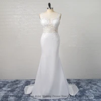 retro mermaid jewel wedding dresses brush tulle applique draped satin floor length lace print high quality gowns robe de ma