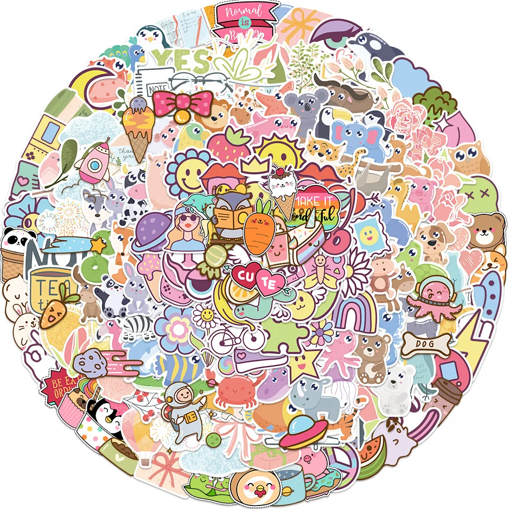

190Pcs Ins Style Cute Cartoon Stickers Aesthetic Decorative Decal DIY Phone Luggage Guitar Notebook Scrapbook Labels Kids Toy C3