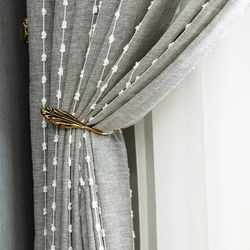 

Modern Striped Grey Tulle Curtains for Living Room Window Treatment Sheer Curtain Bedroom Voile White Tassels Blind Custom Panel