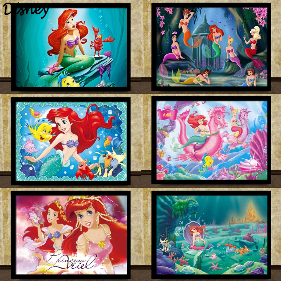

3d Diy Diamond Painting Disney Mermaid Princess full Round square Diamond Embroidered Rhinestone Pictures Mosaic sale Home Decor