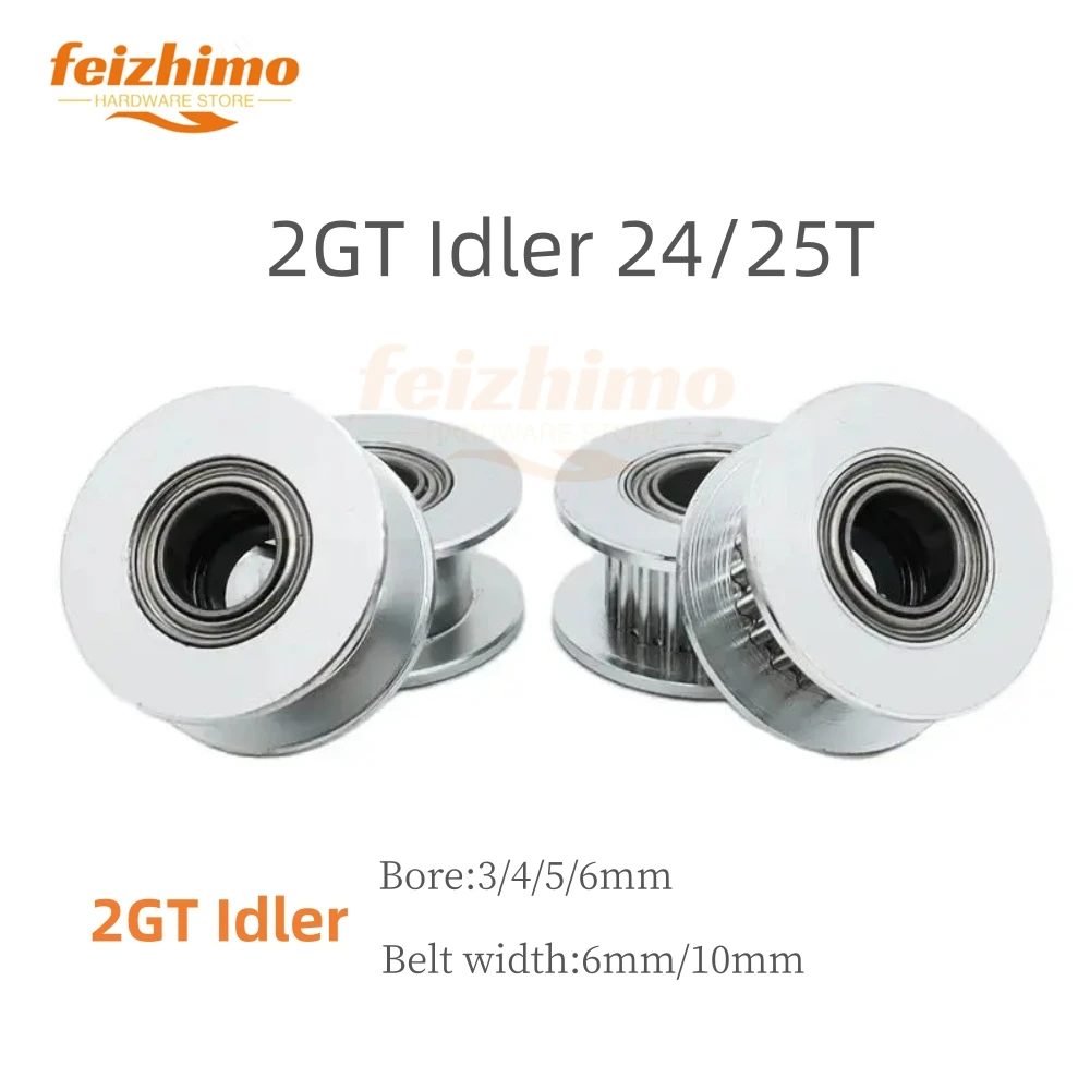 

FM GT2 2GT натяжной ролик 24T и 25 зубьев, синхронный натяжной ролик, отверстие 3/4/5/6 мм с подшипником, подходит для деталей 3D-принтера с ремнем 6/10 мм