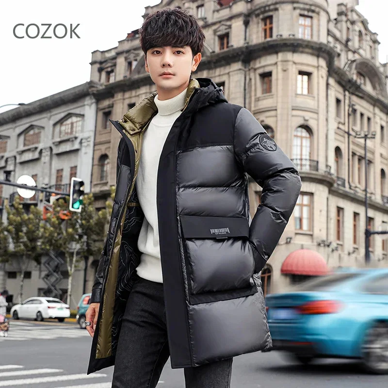 Куртка COZOK Мужская зимняя длинная дизайнерская одежда с утиной подкладкой легкие