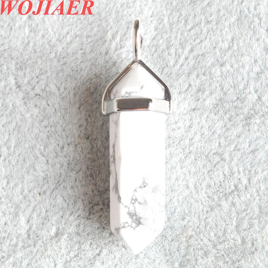 

WOJIAER натуральный белый Howlite драгоценный камень Шестигранная пуля острые Подвески для DIY изготовления ювелирных изделий ожерелья Аксессуары...