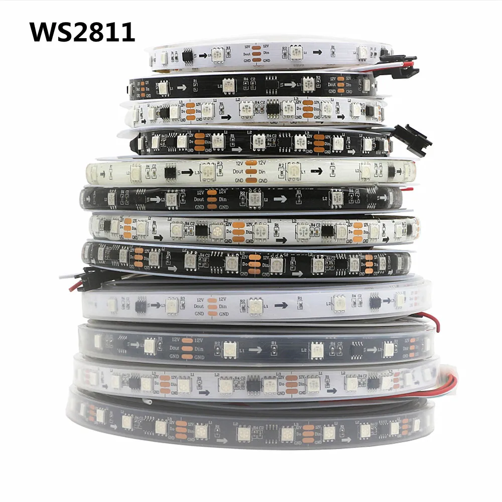 

WS2811 RGB IC LED Strip SMD 5050 Addressable 16703 1903 Pixel Tape Light 30/60Led Black/White PCB Waterproof IP30/65/67 DC12V 5M