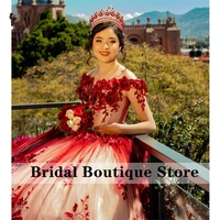 red flowers ball gown quinceanera dresses 2022 elegant pearls vestidos de 15 a%c3%b1os princess corset dress for 16 years girls