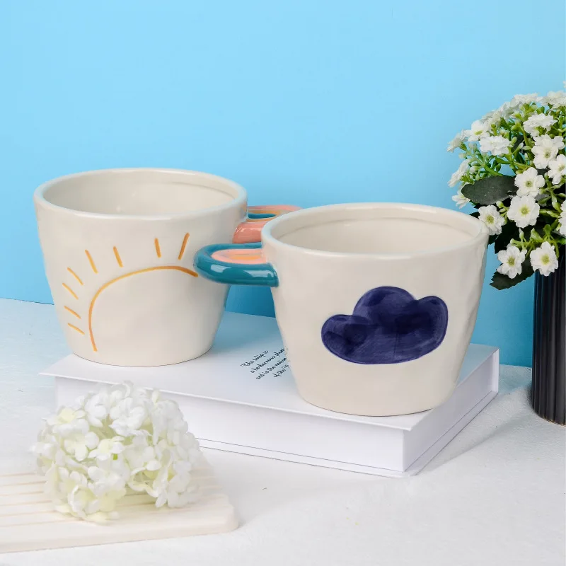 

Керамическая Радужная миска с ручной росписью, столовая посуда в стиле Ins, миска для супа и лапши, креативная кухонная посуда с любовью