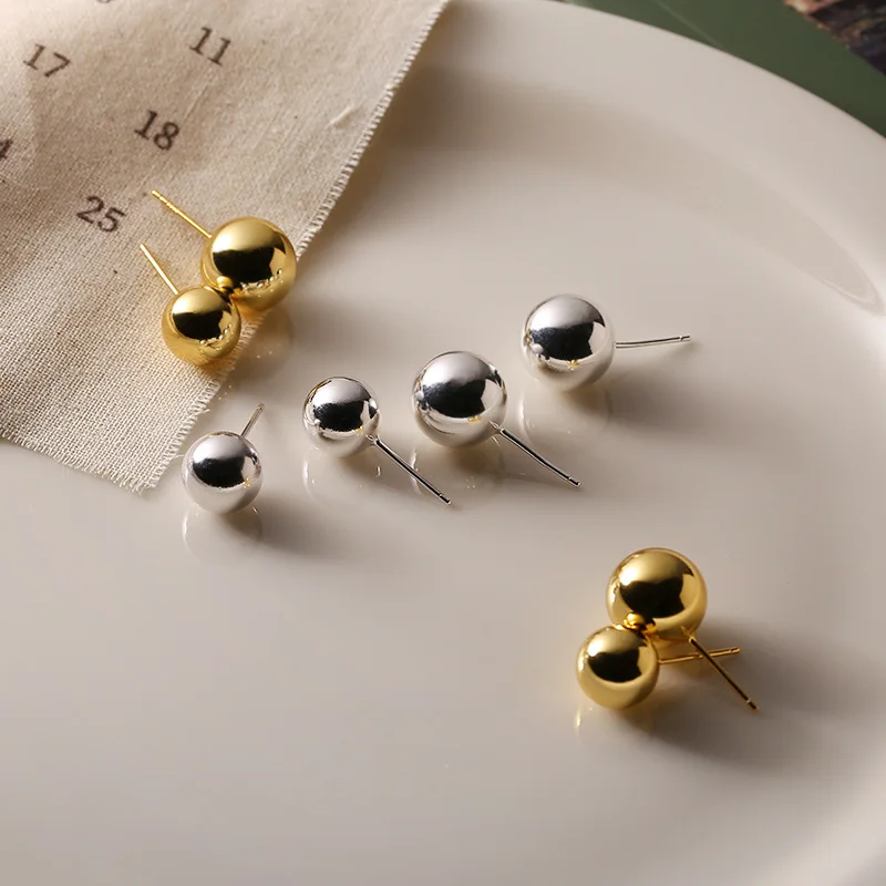 Silvology Real 925 Sterling Silver Bean Shape Round Ball Glossy Ball Stud Earring for Women Minimalist 2022 Anti-allergy Jewelry