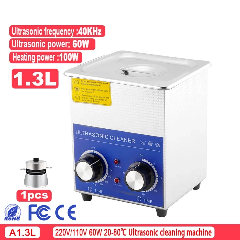 

220V/11V 1.3L Stainless Steel Ultrasonic Cleaner Knob Type Button Ultrasonic Cleaner, Bathtub Timer, Water Tank Cleaning,