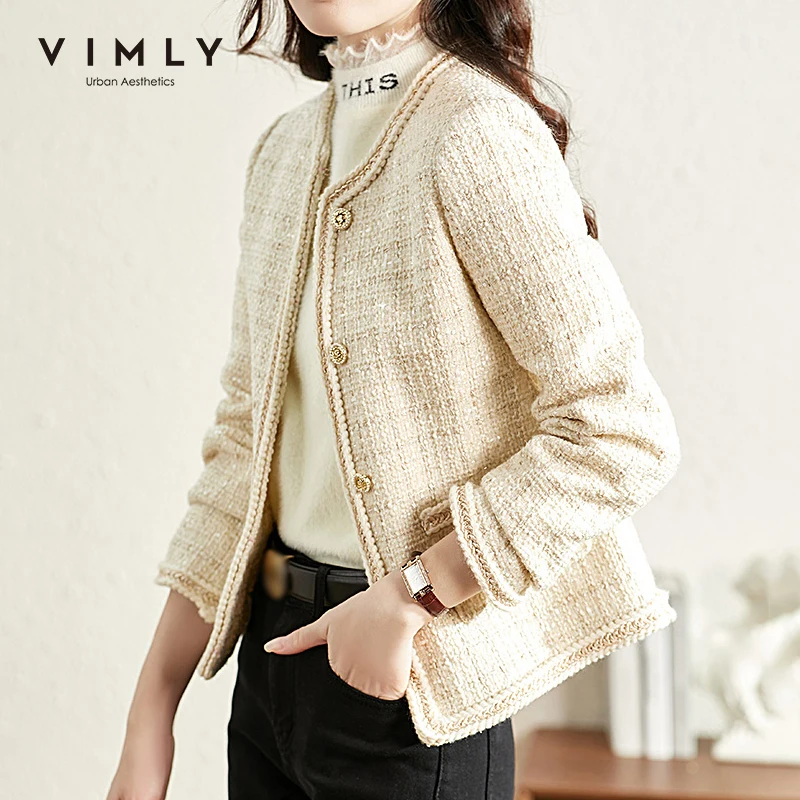 

Короткая куртка VIMLY для женщин 2021 зимнее пальто женские винтажные твидовые куртки двубортные элегантные женские клетчатые пальто V0110
