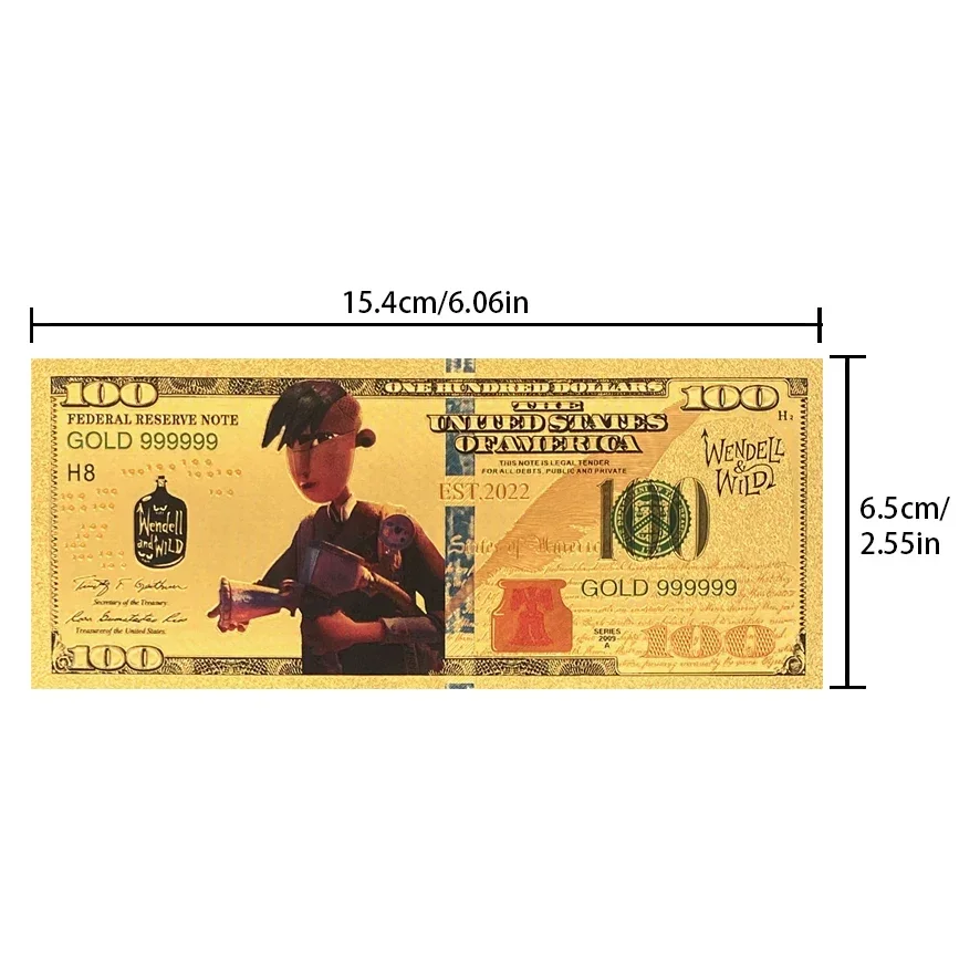 5 Designs Wendell and Wild One Hundred US Dollar Gold Banknote for Great Kids Gift Collection