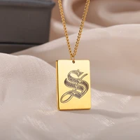 vintage initial letter necklaces for women men stainless steel art old english a z letter pendant choker aesthetic jewelry