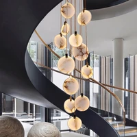 modern long pendant lights luxury staircase marble crystal hanging lamp living room decoration stone led villa lighting ficd