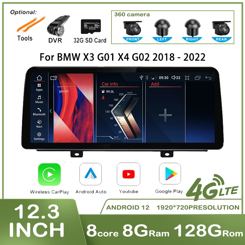 

12.3'' ID8 Android 12 For BMW X3 G01 X4 G02 2018 - 2022 EVO System 2018-2020 Car Player GPS Navigation Multimedia Video 4G Lte