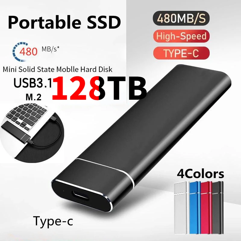 

100% Original Portable SSD 128TB Hard Drive 2TB/32TB/64TB External Hard Drive SSD Type C USB 3.1 Hard Disk USB Flash Drive