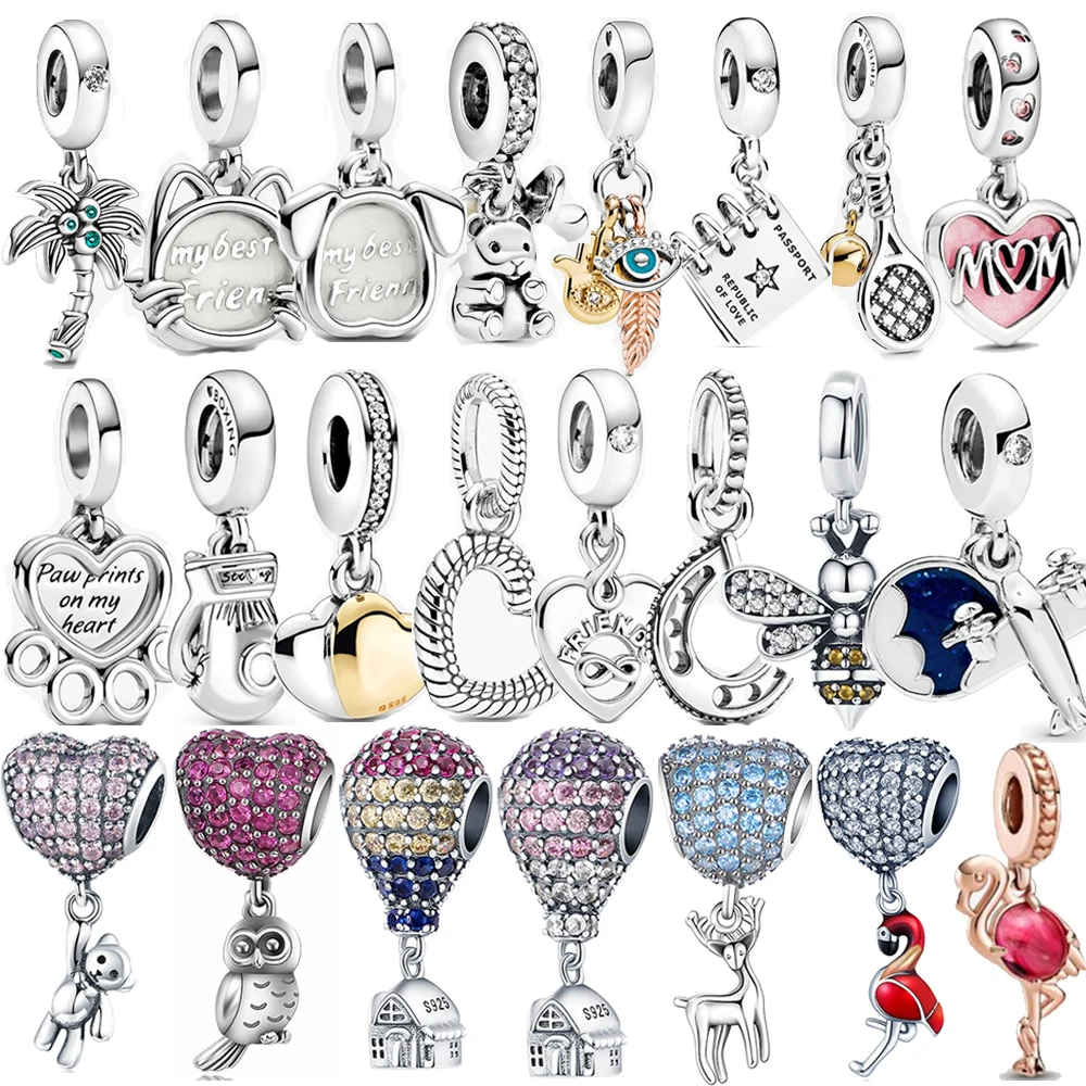 Лидер продаж шармы-подвески из серебра 925 пробы в виде фламинго с воздушным шаром