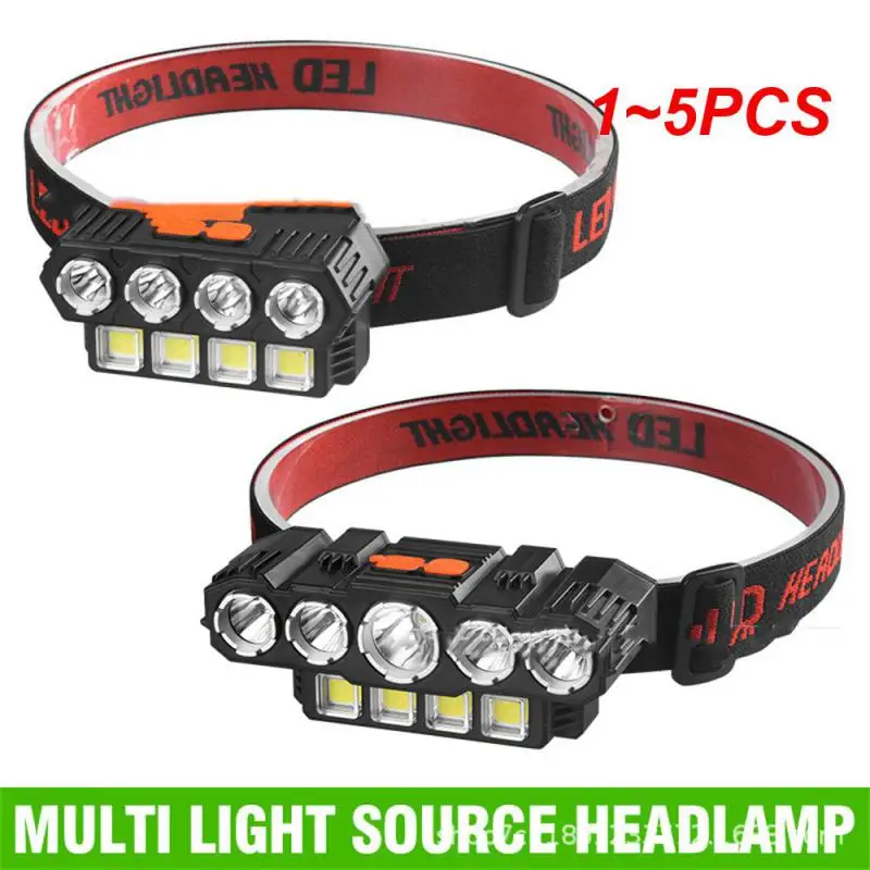 

1~5PCS Outdoor Hiking HeadLamp Night Fishing Riding Lamp Lights Nine Light High-Low Beam High Capacity Headlamp Camping Portable