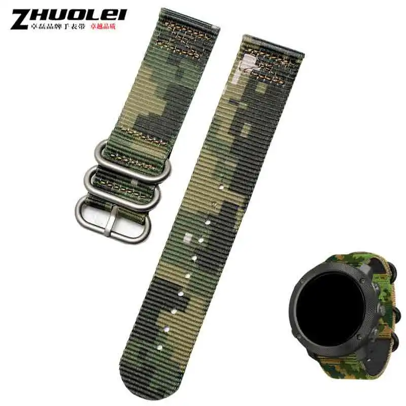 

NYLON wristband 18mm 20mm 22mm 24mm with stainless steel ring clasps Camouflage army green men's Outdoor sports Braided strap