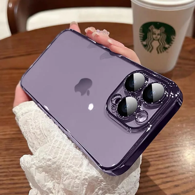 

Luxury Plating Transparent Case For iPhone 11 12 13 14 Pro Max Square Frame Silicone X XR XS Max 8 7 Plus Clear Back Cover Case