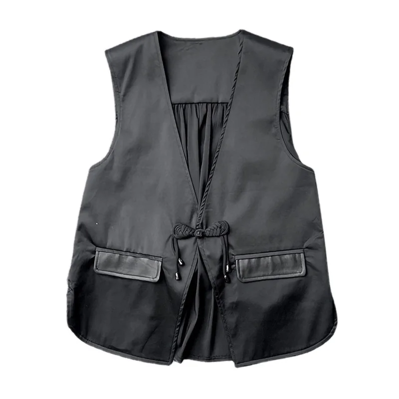 Женский кожаный жилет на одной пуговице Свободный из овечьей кожи без рукавов