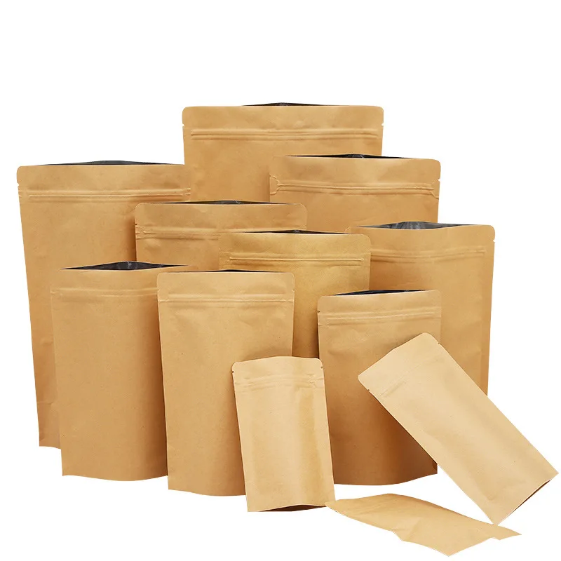 

Wholesale of Kraft Paper Self Sealing Bags Food Dried Fruit Kraft Paper Self-supporting Bag Tea Aluminum Foil Sealing Bag