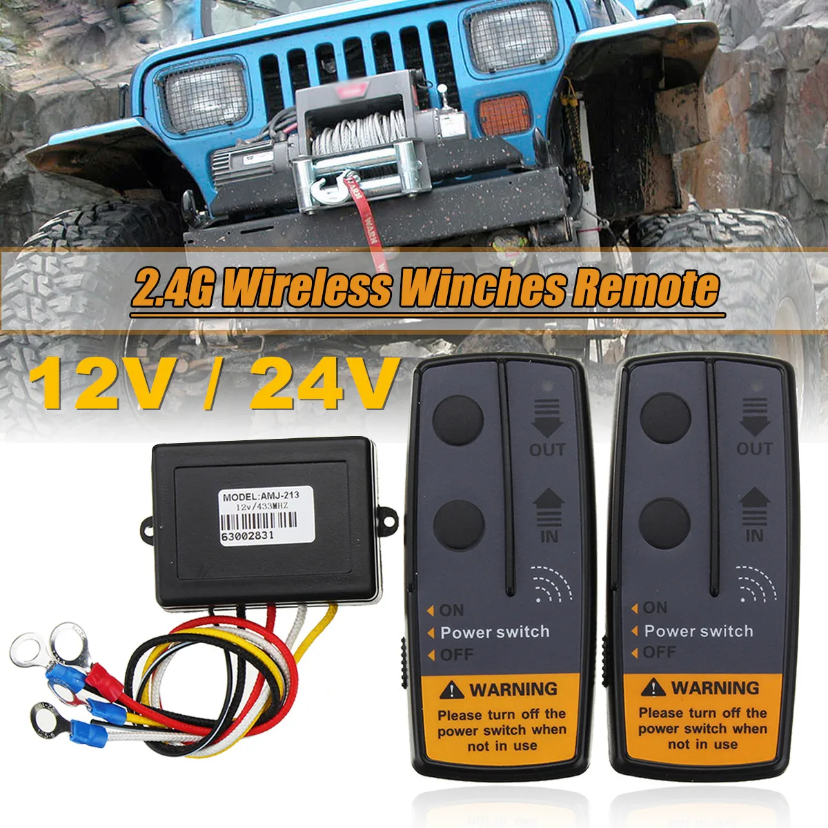 

1 Set 2.4G 12V 50M Digital Wireless Winches Remote Control Recovery Kit For Jeep SUV 120W 100ft