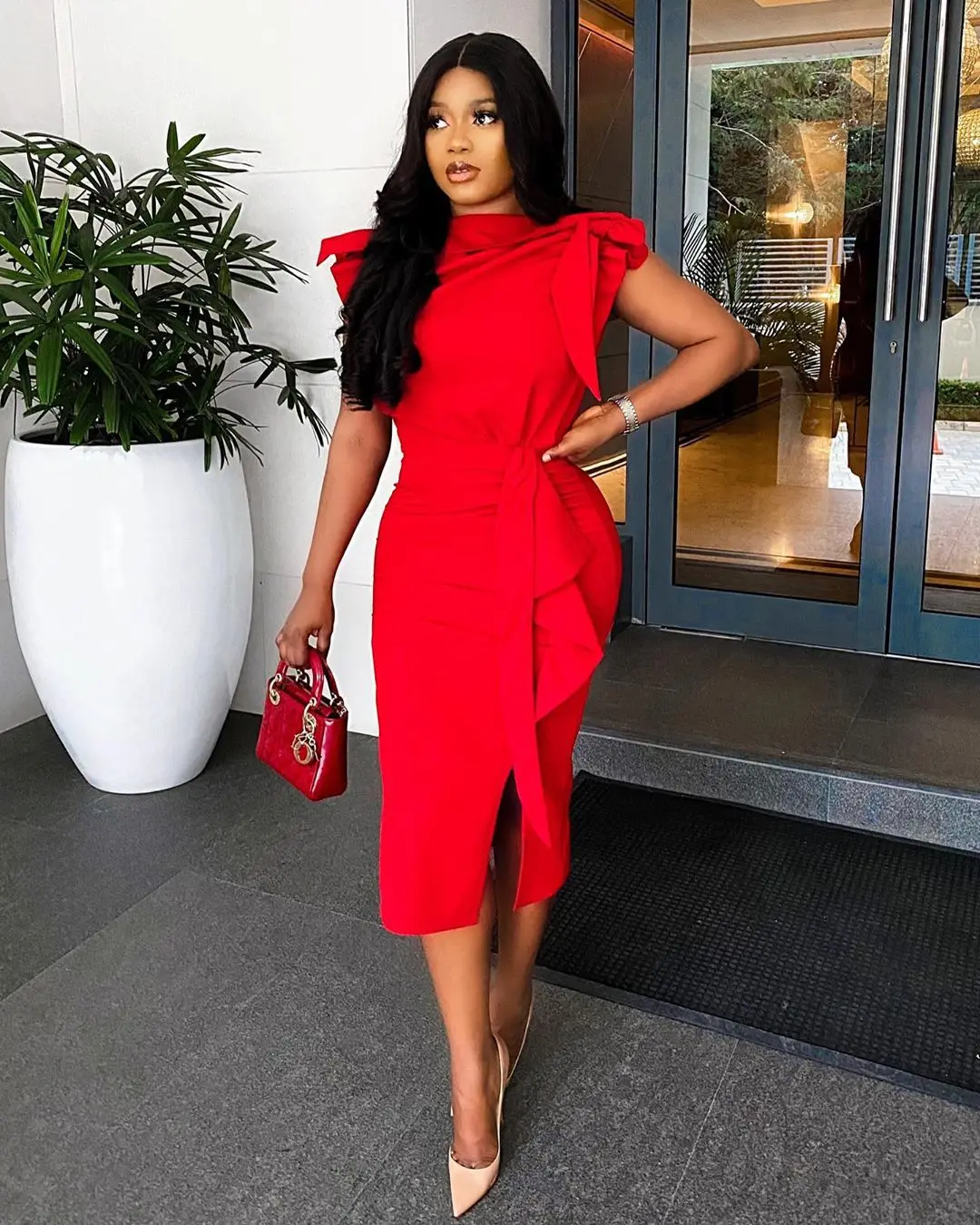 EOENKKY Plus Size Women's Dress Bow Fashion Slit Large Size Cross-border Trade Pencil Skirt Wholesale Dropshiping Customize