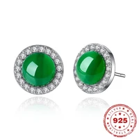 925 silver color emerald jewelry earring korean green agate jade natural emerald garnet pulsera 925 mujer earring orecchini