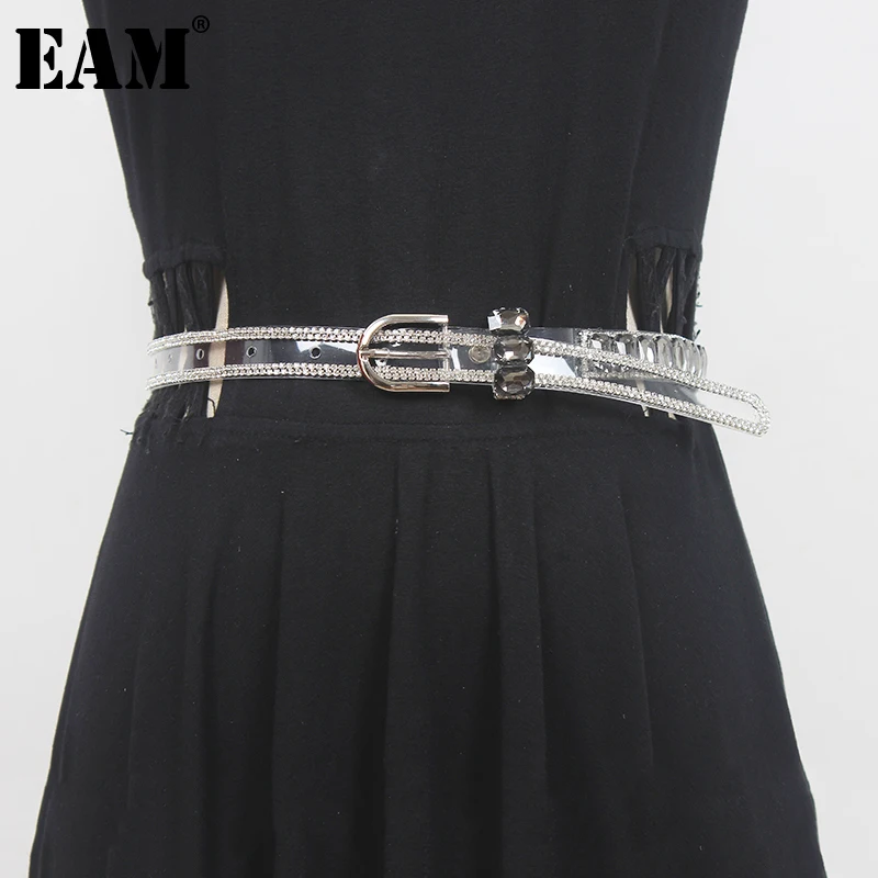 [EAM] Transparent Color Rhinestones Shining Long PVC Belt Personality Women New Fashion All-match Spring Autumn 2023 1DE9498