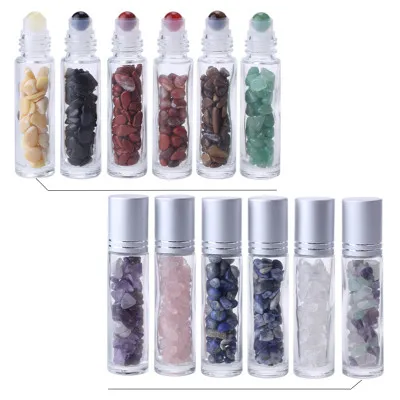 

10Pcs 10ml Glass Crystal Stone Essential Oils Massage Roller Bottles Empty Refillable Roll On Perfume/Aromatherapy - Stone