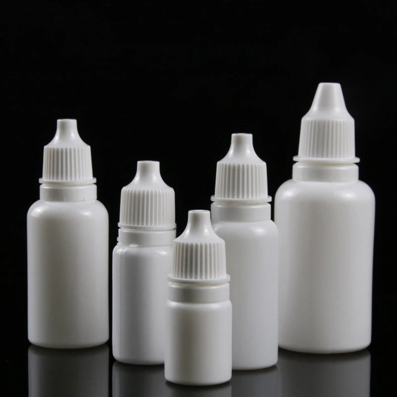 

50pcs White Dropper Bottles Squeezable Eye Drop Bottle Antitheft Cap Empty Plastic Eyedrops Vials 5ml 10ml 15ml 20ml