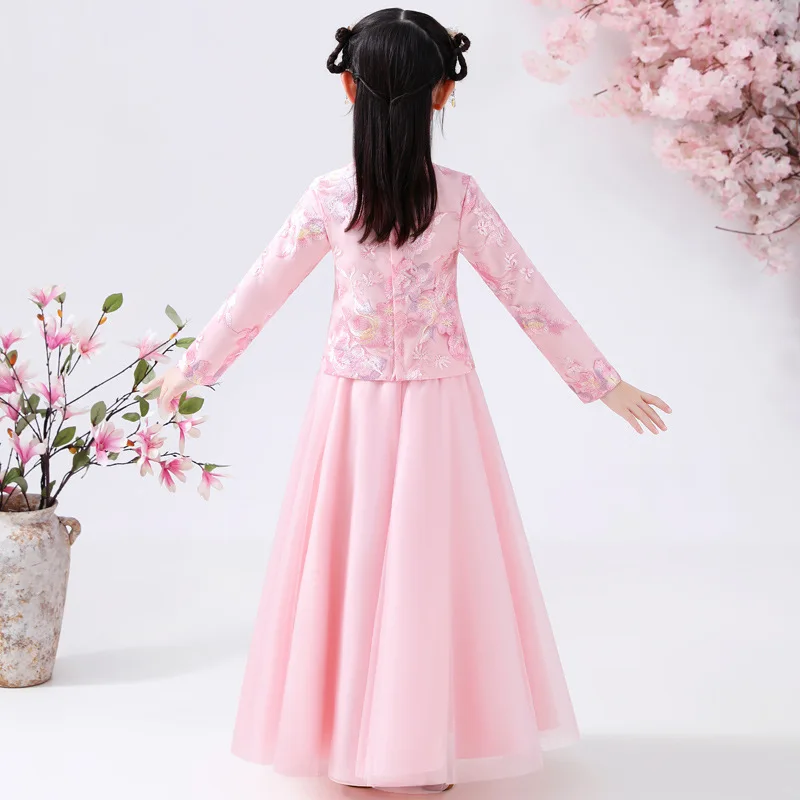 Детский осенний костюм ханьфу в китайском ретро-стиле с вышивкой бахромой