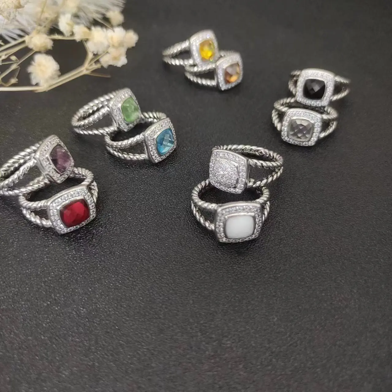 Man's Popular Jewelry David Yurman Men DY Eden Emerald Diamond Eternity Band Ring in Silver 925 Plated Platinum